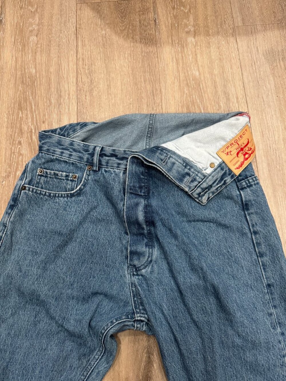 Y/Project Asymmetrical Double-Waistband "Paris's Best" Jeans